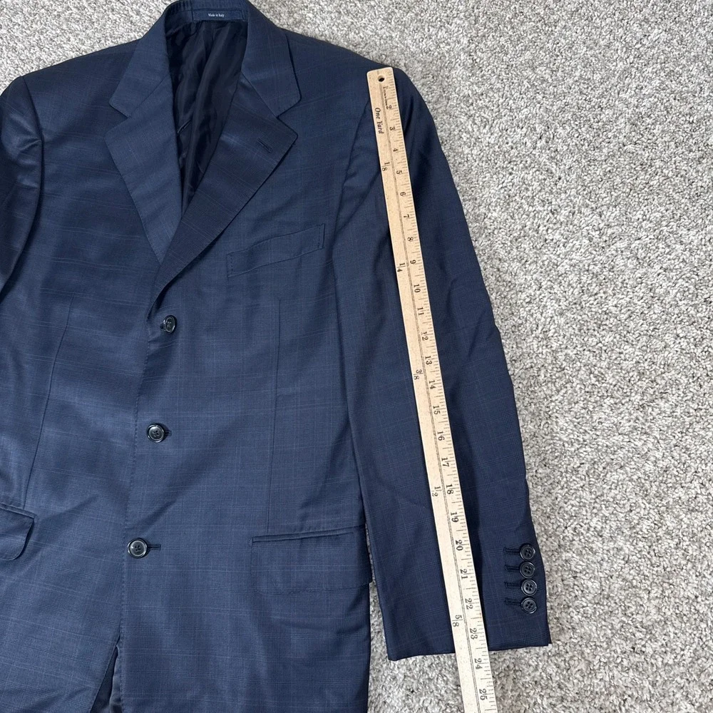 Ermenegildo Zegna Suit Jacket Mens 40R Navy Blue Trofeo Wool Plaid Blazer Italy